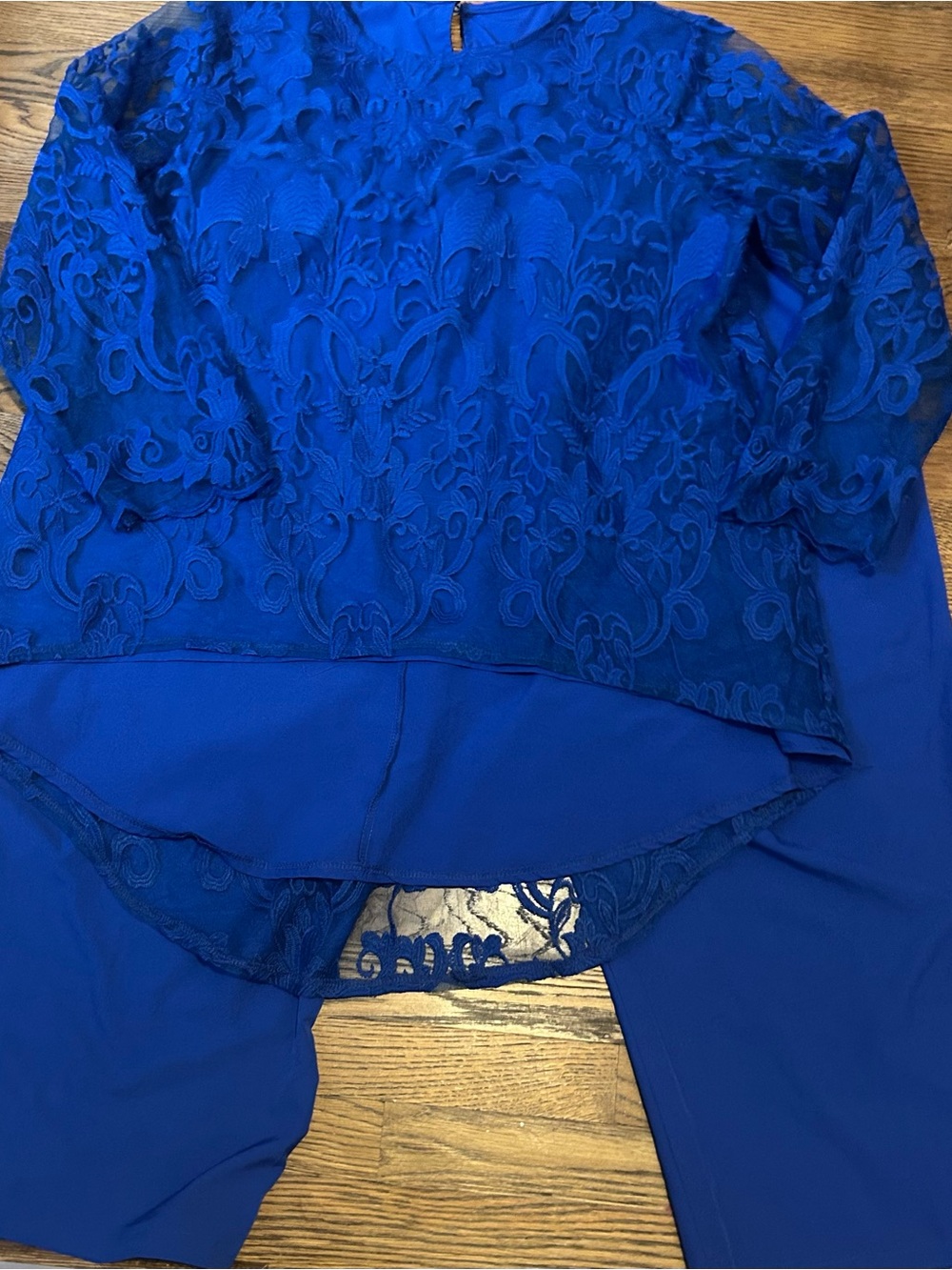 Royal Blue Wide Leg Jumpsuit with Lace Overlay